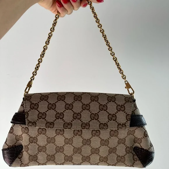 SOLD! Gucci Vintage Tom Ford GG Canvas Monogram Horsebit Chain Bag Brown - Picture 5 of 10